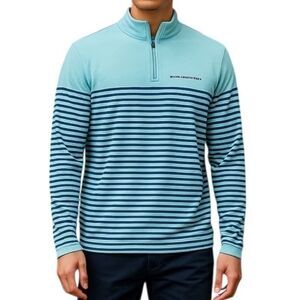 NWT Southern Tide Shoreline Blue Front Street Stripe Quarter Zip Pullover Mens M